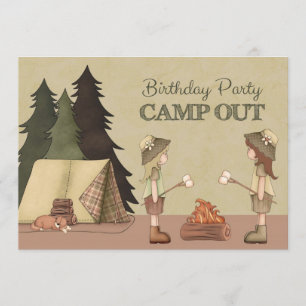 Invitación Chicas acampan fuera fiesta de cumpleaños