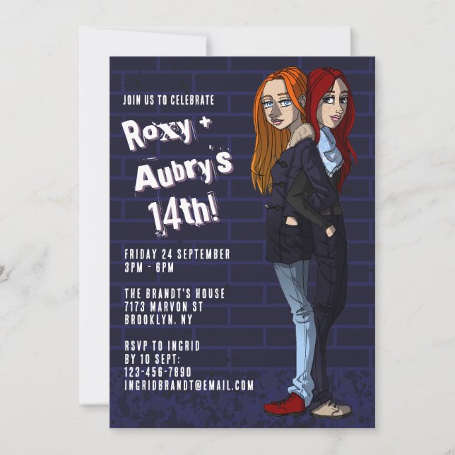 Invitación Chicas adolescentes Personalizados gemelos de Guay (Anverso)
