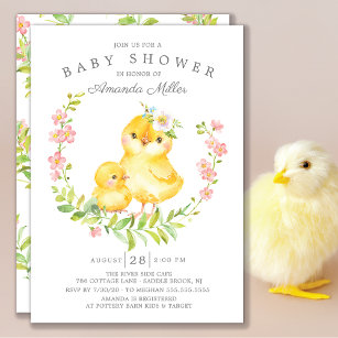 Invitación Chicas Adorables de Mamá y Niños Chick Baby Shower