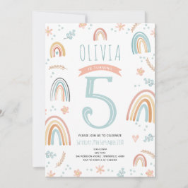 Invitación Chicas adoran boho rosado con flor arcoiris cumple