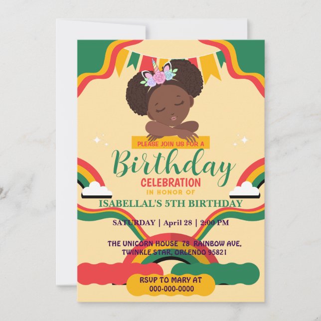 Invitación Chicas afro unicornio afroamericanos Cumpleaños (Anverso)