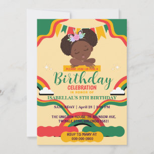 Invitación Chicas afro unicornio afroamericanos Cumpleaños