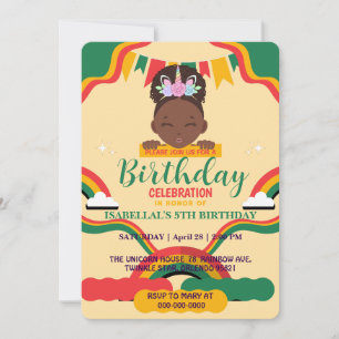 Invitación Chicas afro unicornio afroamericanos Cumpleaños