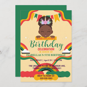 Invitación Chicas afro unicornio afroamericanos Cumpleaños