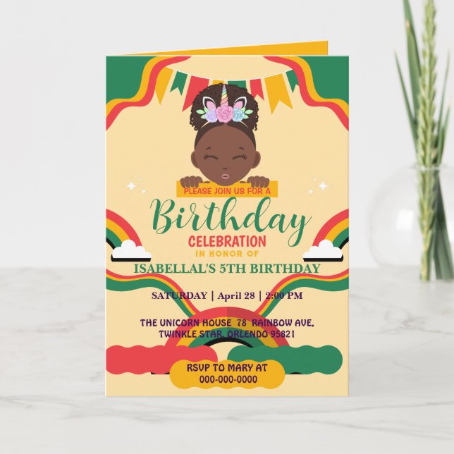 Invitación Chicas afro unicornio afroamericanos Cumpleaños (Anverso)