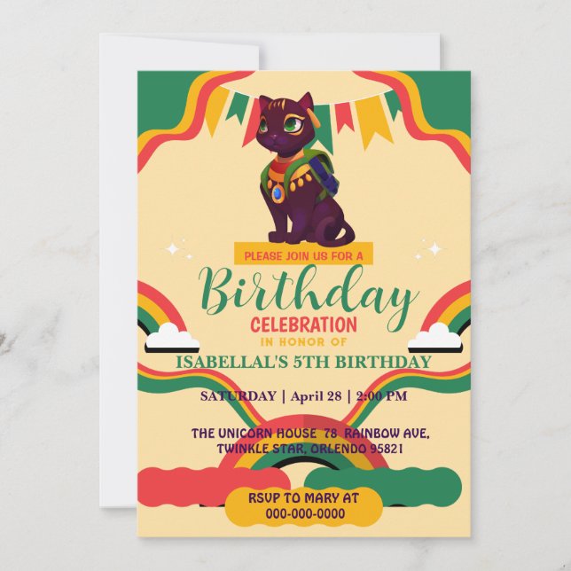 Invitación Chicas afroamericanos de gatito lindo Birthday pa (Anverso)