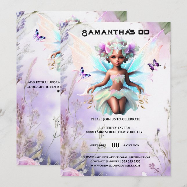 Invitación Chicas afroamericanos de la princesa de hadas capr (Anverso / Reverso)