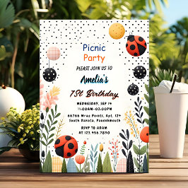Invitación Chicas aman el Bug Picnic Polka Dot 1er cumpleaños