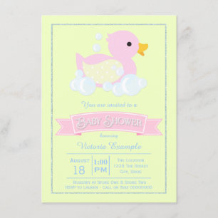 Invitación Chicas Amarillas Rosadas Pato de Goma Rosa Baby Sh