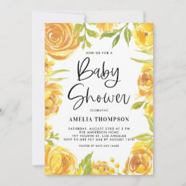 Invitación Chicas amarillas y Rosas Floral Wreath Baby Shower