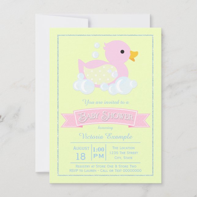 Invitación Chicas amarillos rosados Baby Shower de duelo de g (Anverso)
