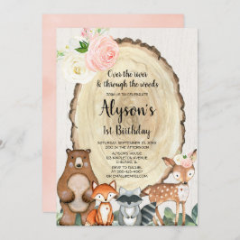 Invitación Chicas animales de bosque primer fiesta de cumplea
