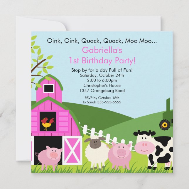 Invitación Chicas animales del rosa de la fiesta de (Anverso)