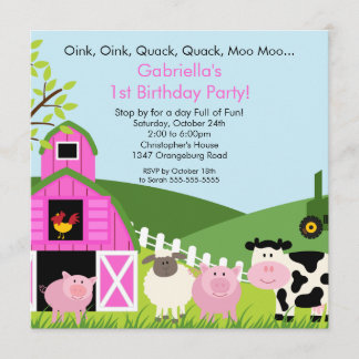 Invitación Chicas animales del rosa de la fiesta de