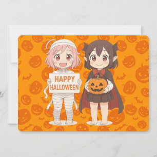 Invitación Chicas anime lindas de momia y vampiro
