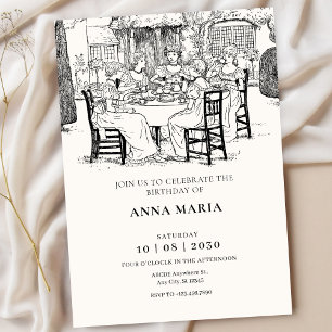 Invitación Chicas antiguas tomando té 