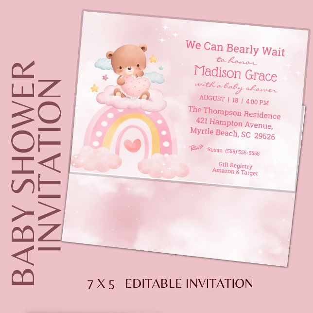 Invitación Chicas arcoiris de Teddy Bear Baby Shower (Subido por el creador)