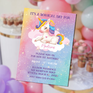 Invitación Chicas arcoiris invitan a unicornio por cumpleaños