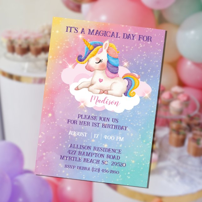 Invitación Chicas arcoiris invitan a unicornio por cumpleaños (Subido por el creador)