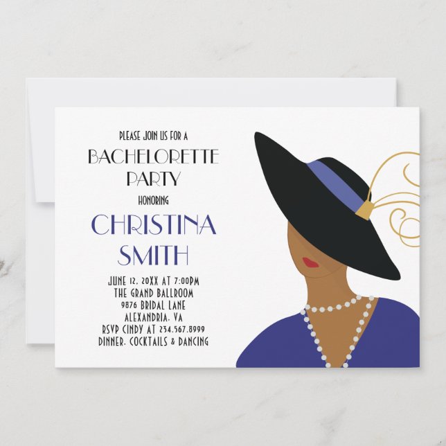 Invitación Chicas Art Decó Noche Fuera Bachelorette (Anverso)