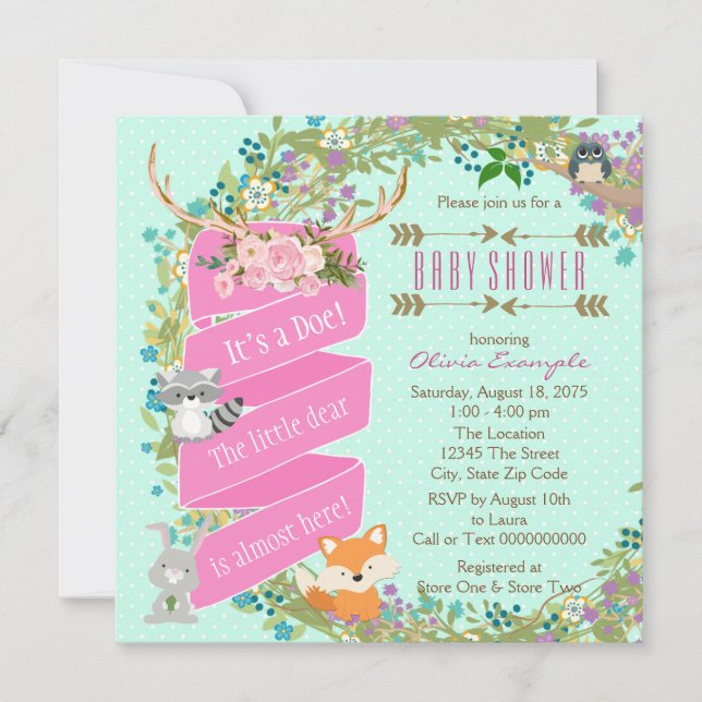 Invitación Chicas Baby Shower Bosque (Anverso)