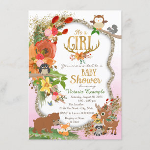 Invitación Chicas Baby Shower Bosque Cuerno de Ciervo