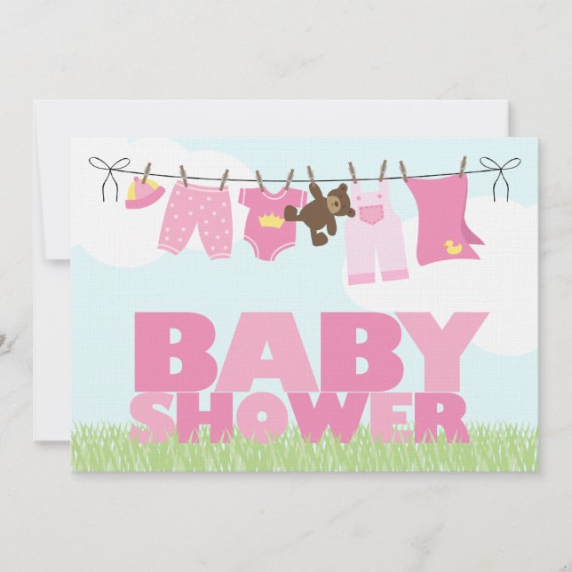 Invitación Chicas Baby Shower de la cuerda para tender la (Anverso)