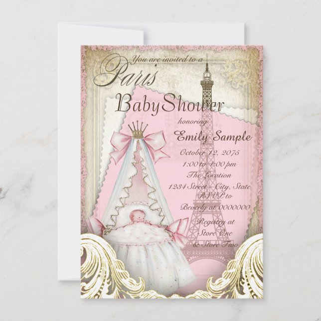 Invitación Chicas Baby Shower Vintage París (Anverso)