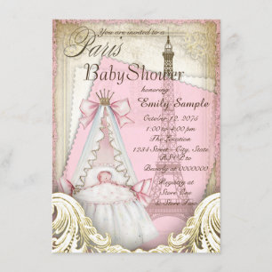 Invitación Chicas Baby Shower Vintage París