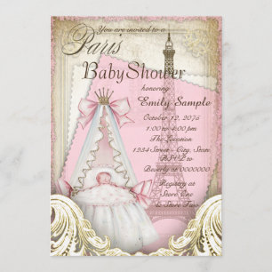 Invitación Chicas Baby Shower Vintage París