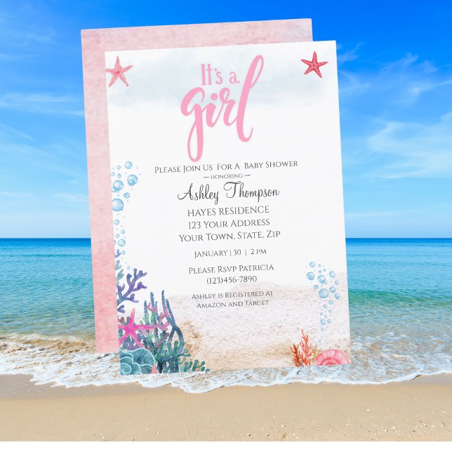 Invitación Chicas bajo la acuarela del mar Baby Shower (Subido por el creador)