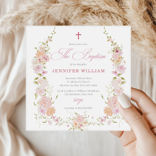 Invitación Chicas Bautismo acuarela de flores silvestres