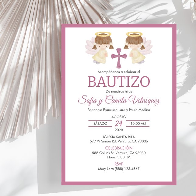 Invitación Chicas bautizo bautizo bautismo ángeles gemelos co (Subido por el creador)