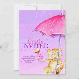 Invitación Chicas bebé paraguas de ducha flojos gatos invitac