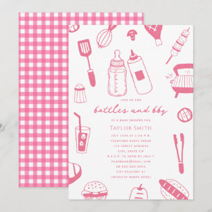 Invitación Chicas Bebés Rosa Botellas y Barbacoa Fiesta Prena