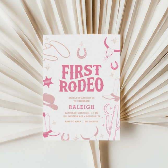 Invitación Chicas Boho Retro Primer Rodeo Cowgirl Primer Cump (Subido por el creador)