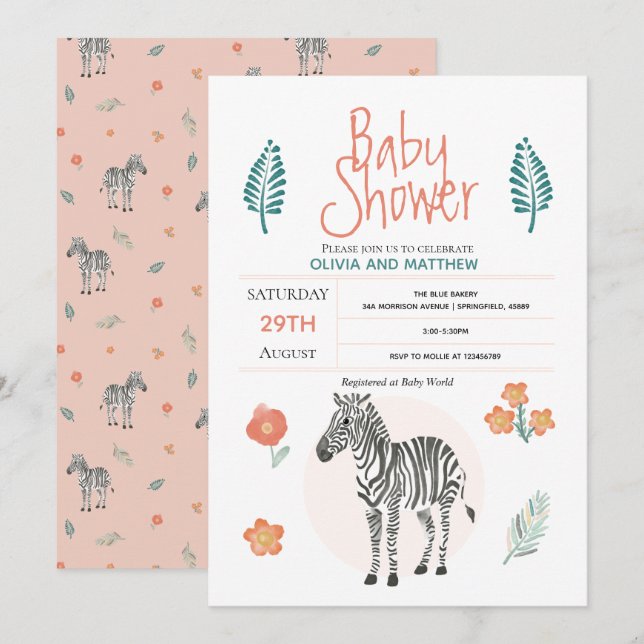 Invitación Chicas borran Baby Shower de la jungla de safari d (Anverso / Reverso)