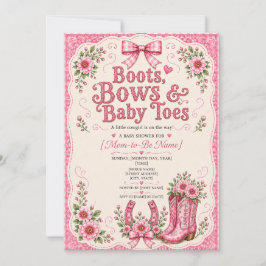 Invitación Chicas: Botas, Lazos y Dedos de Bebé: Baby Shower