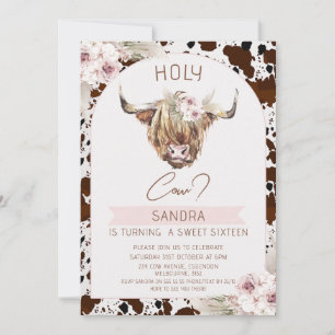 Invitación Chicas Brown Highland Cow Imprimir cumpleaños 16