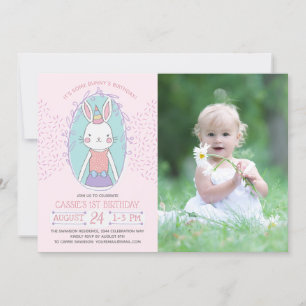 Invitación Chicas Bunny Birthday Photo