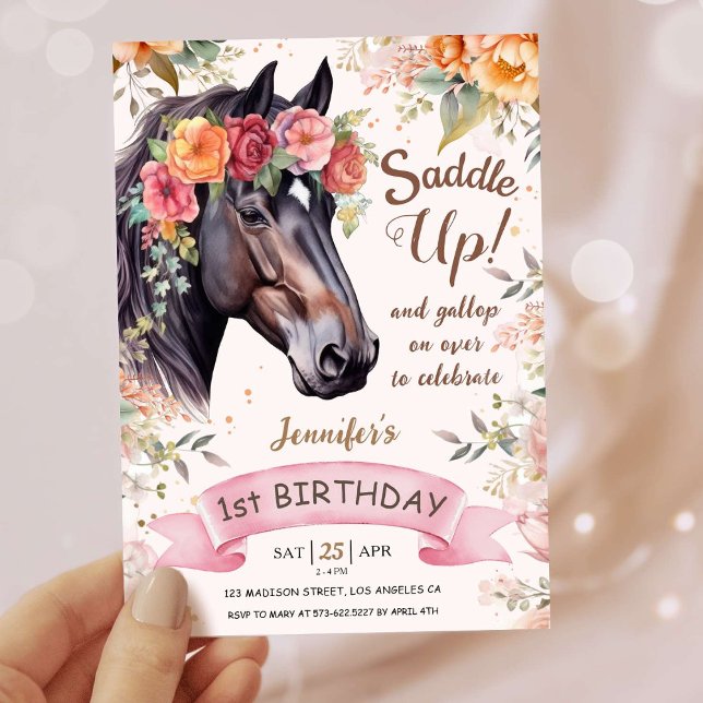 Invitación Chicas Caballo 1000 Vaquero Rosa Ensillar (Subido por el creador)