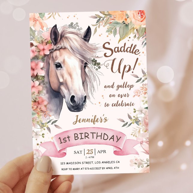 Invitación Chicas Caballo 10 cumpleaños Floral Wild Saddle Up (Subido por el creador)