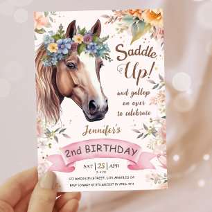 Invitación Chicas Caballo 2014 Caballo de Floral Rosa