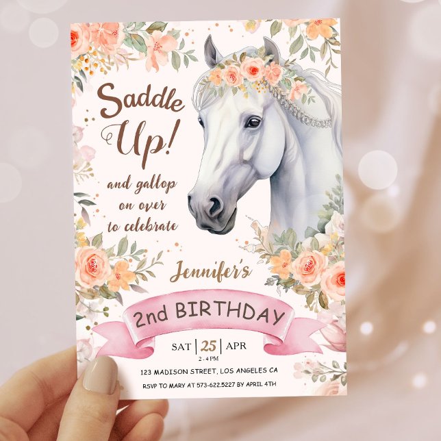 Invitación Chicas Caballo 2014 Caballo de Floral Rosa (Subido por el creador)