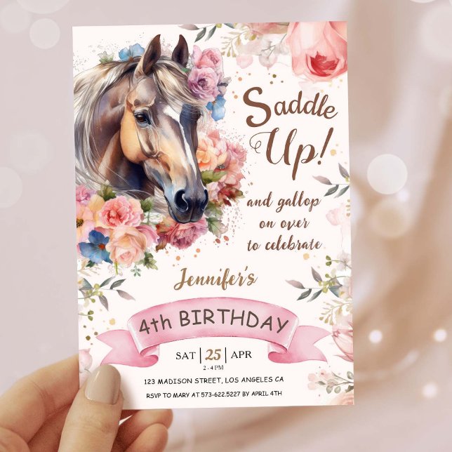 Invitación Chicas Caballo 4to cumpleaños Novia Saddle Up! (Subido por el creador)