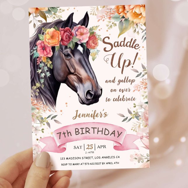Invitación Chicas Caballo 7 cumpleaños Cowgirl Saddle (Subido por el creador)