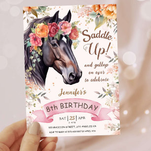 Invitación Chicas Caballo 8 cumpleaños Cowgirl Saddle