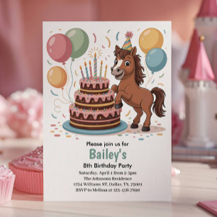 Invitación Chicas Caballo 8. Fiesta de cumpleaños