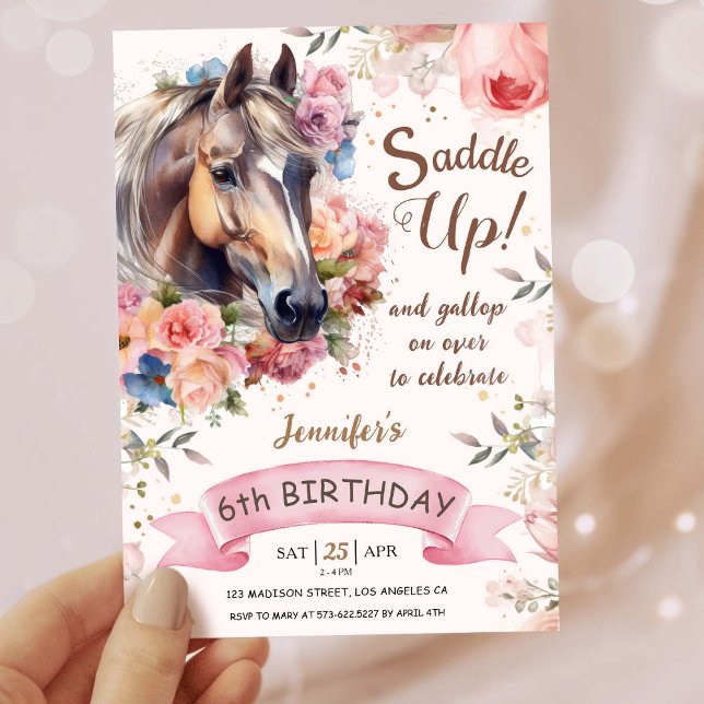 Invitación Chicas Caballo Sexto Cumpleaños Cowgirl Saddle Up! (Subido por el creador)