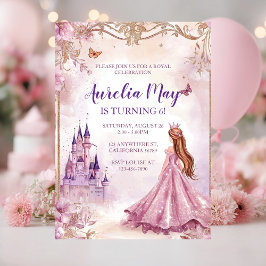Invitación Chicas caprichosos Princesa Rosa y Oro Cumpleaños